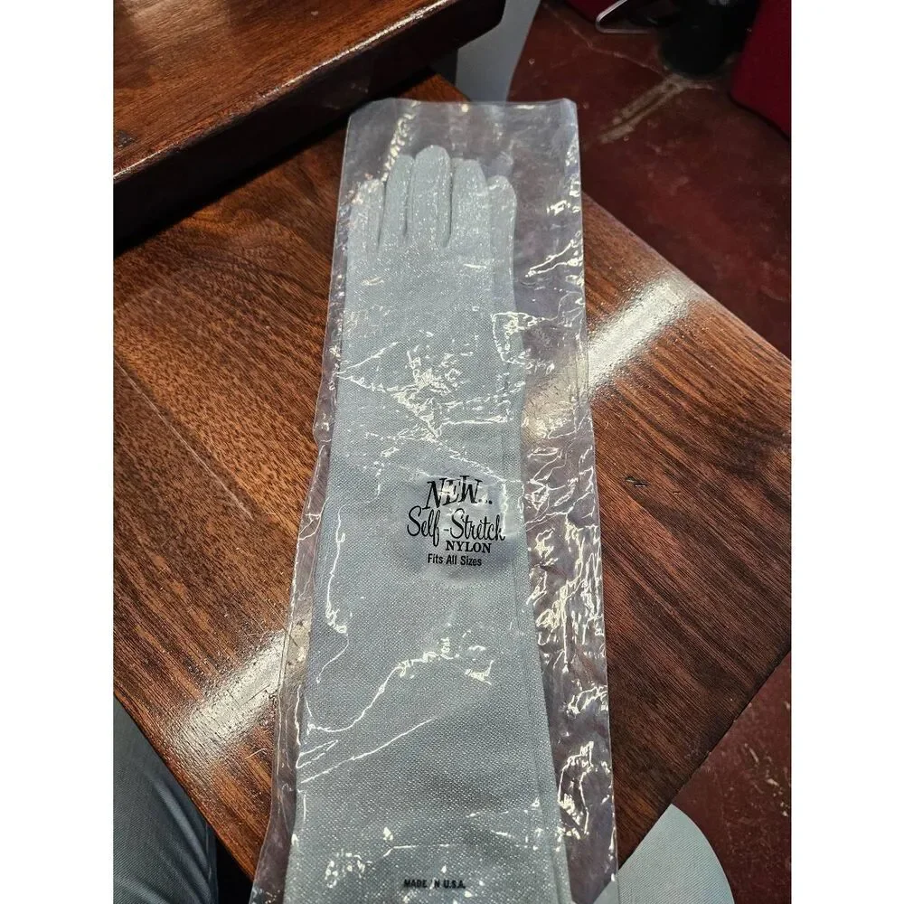 Silver Glitter Long Stretch Gloves Foral Prom Wedding